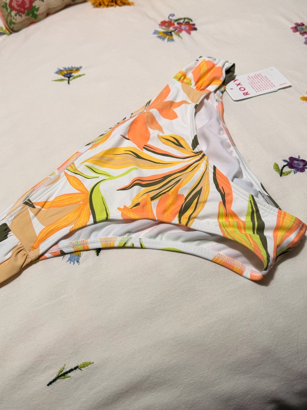 Roxy White Bikini Bottoms with Orange & Yellow Floral Print